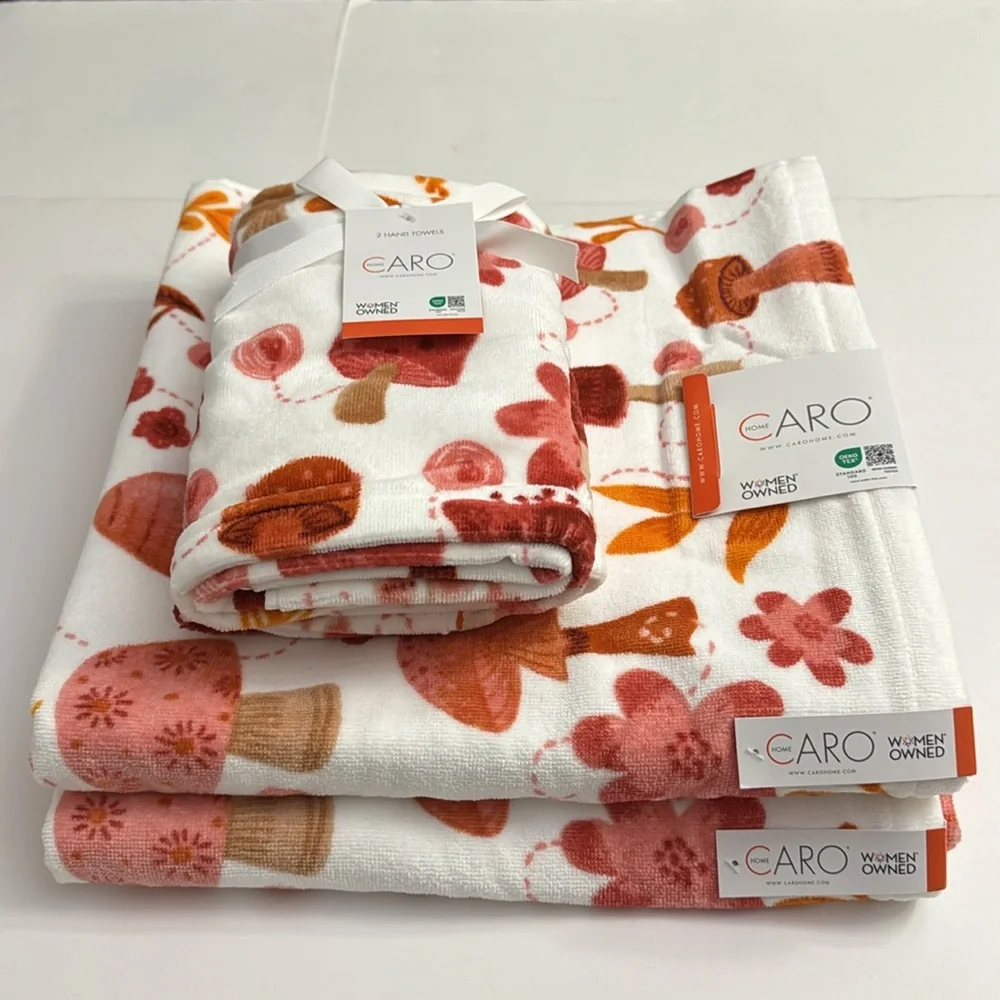 💥6pc CARO HOME 100% Cotton Bath Towel Set - Mushroom Print - MESA
